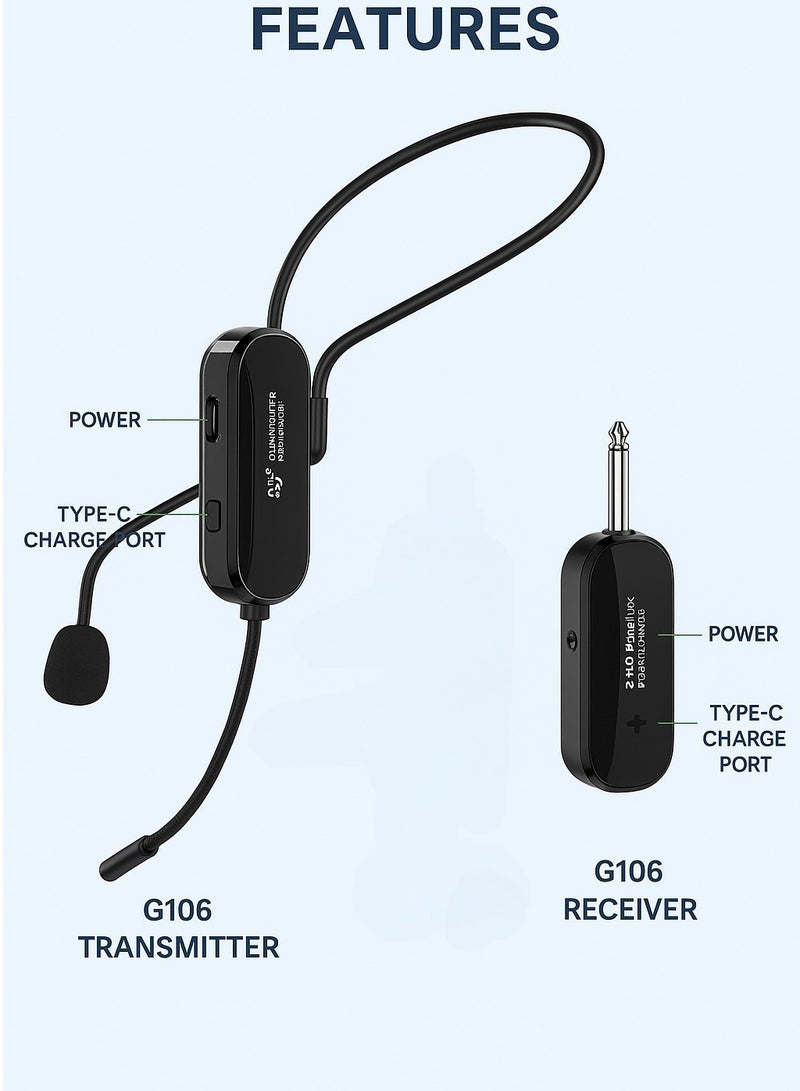 Mike Music 2.4G Wireless Headset Microphone with 6.5mm –3.5mm Noise Reduction, 50M Range, Lightweight, Rechargeable for Teaching & Training - Image 2