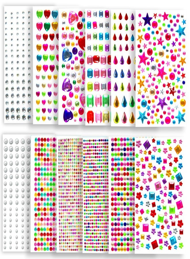 BoAn 3800 Pcs Gems Stickers for Kids Crafts, 12 Sheets Self Adhesive Gems for Crafting, DIY Decoration Bling Rhinestones Jewel Stickers, Stick on Gems, Muti Colors Shapes - Image 1