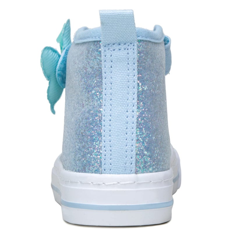 Toandon Kids Girls Sneakers Glitter Sparkle Shoes Toddler Child Slip On High Top Toddler Adjustable Hook Loop Straps Velcro Non-Slip Lightweight Sequins Blue Butterfly Size 3 - Image 4