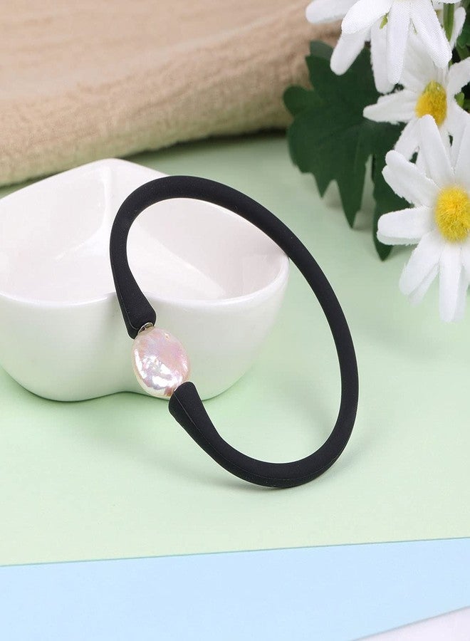 Joe Foreman 13mm Real Coin Pearl Bridesmaid Black Stackable Silicone Rubber Stretch Freshwater Cultured Pearl Jewelry Bracelets for Women 7" - Image 3
