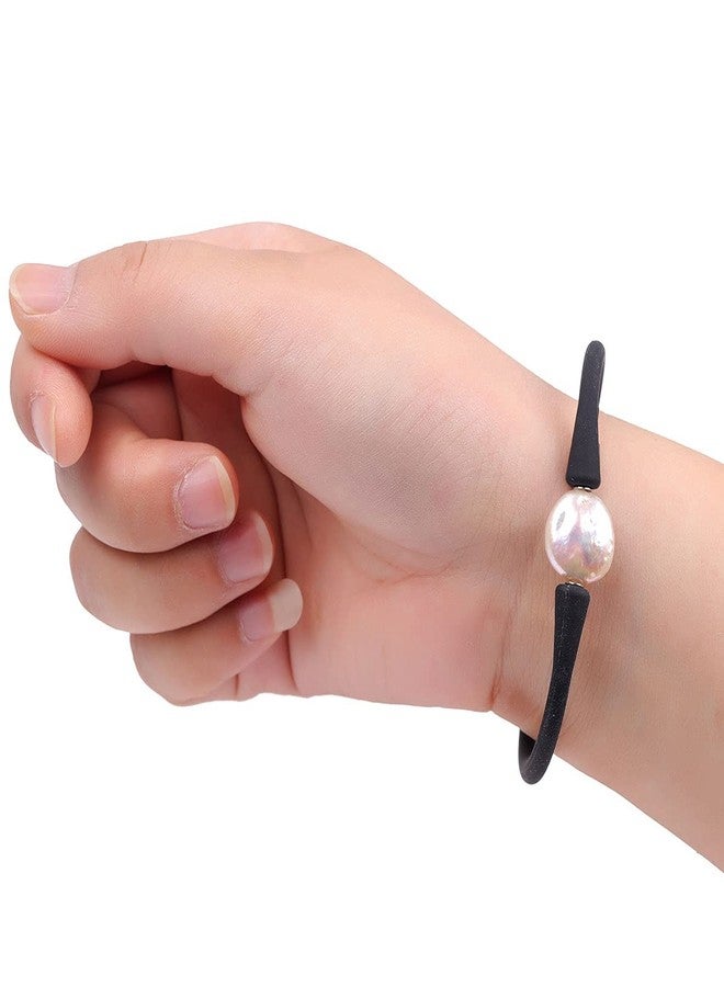 Joe Foreman 13mm Real Coin Pearl Bridesmaid Black Stackable Silicone Rubber Stretch Freshwater Cultured Pearl Jewelry Bracelets for Women 7" - Image 4