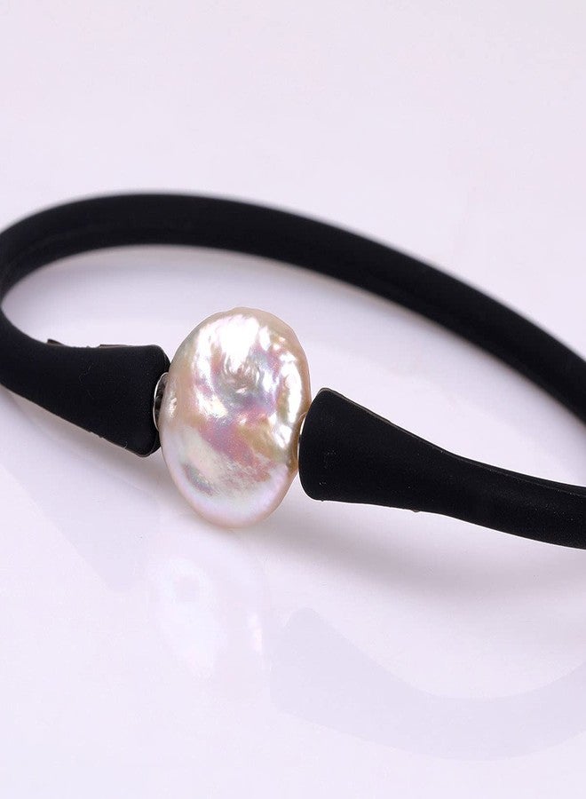 Joe Foreman 13mm Real Coin Pearl Bridesmaid Black Stackable Silicone Rubber Stretch Freshwater Cultured Pearl Jewelry Bracelets for Women 7" - Image 2