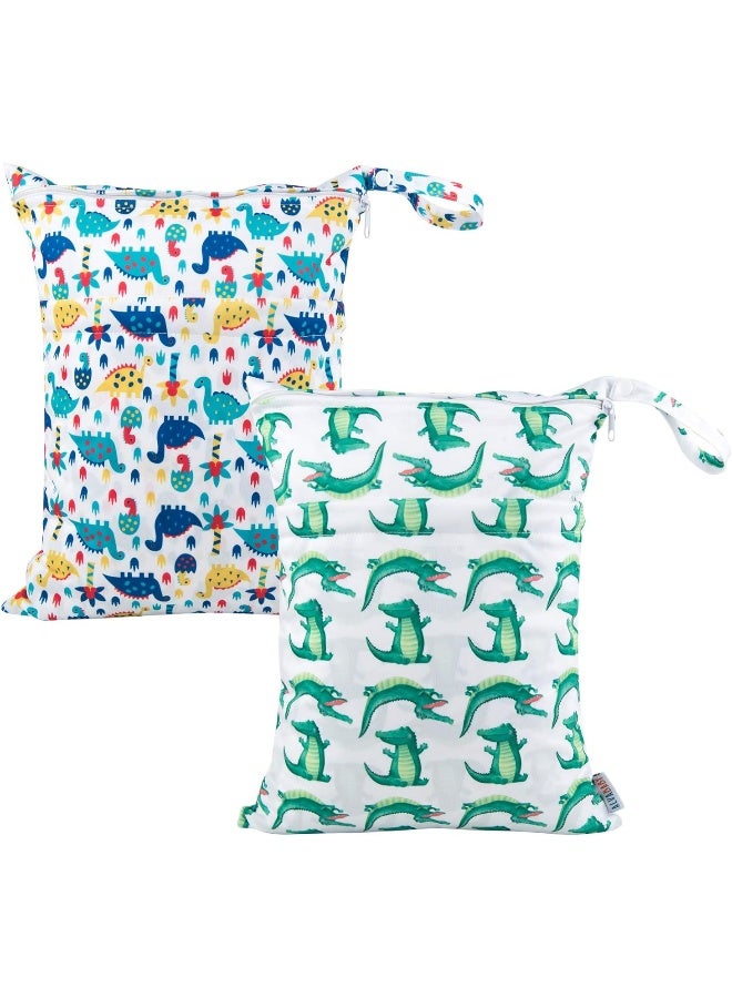 ALVABABY 2pcs Cloth Diaper Wet/Dry Bags|Waterproof Reusable with Two Zippered Pockets|Travel, Beach, Pool, Daycare, Soiled Baby Items,Yoga,Gym Bag or Wet Cloth Bag