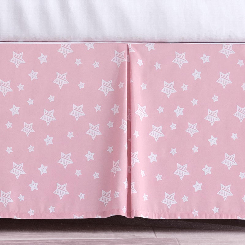 Moonsea Pink Crib Skirt for Boy Girl Pleated Dust Ruffle Machine Washable 14 Drop Toddler Crib Bed Skirt Pink with Grey Star Microfiber Nursery Standard Crib Bedding Skirt 