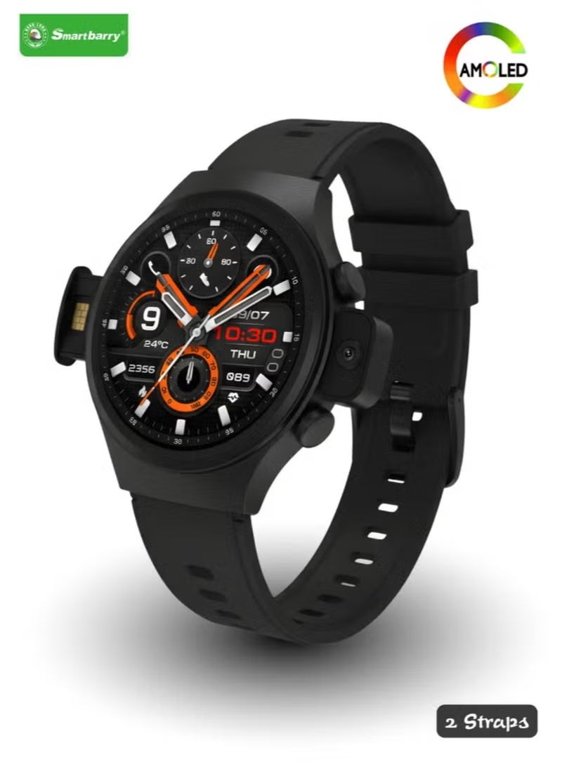 Smartbarry ساعة سمارت باري SM405 - شاشة سوبر AMOLED، تدعم شريحة 4G ومكالمات الفيديو - إصدار خاص لشهر رمضان - تشمل 2 حزام سيليكون - أسود - Image 1