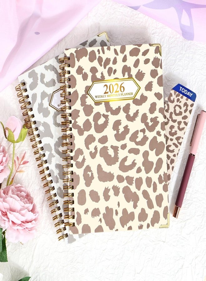Knagsfa 2026 Monthly Planner, Jan.2026 - Dec.2026 Weekly Monthly Planner 6.25"x8.5" with Page Tabs, Calendar Hardcover with Inner Pocket, Elastic Band, Twin-Wire Binding, Bookmark, Brown Leopard - Image 2