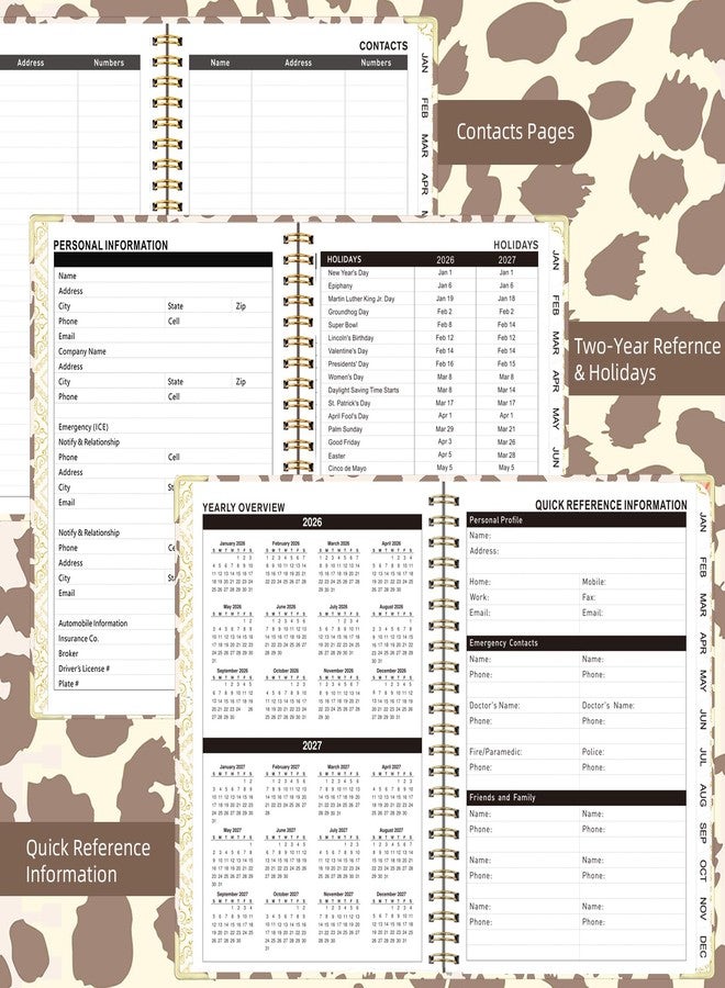 Knagsfa 2026 Monthly Planner, Jan.2026 - Dec.2026 Weekly Monthly Planner 6.25"x8.5" with Page Tabs, Calendar Hardcover with Inner Pocket, Elastic Band, Twin-Wire Binding, Bookmark, Brown Leopard - Image 3