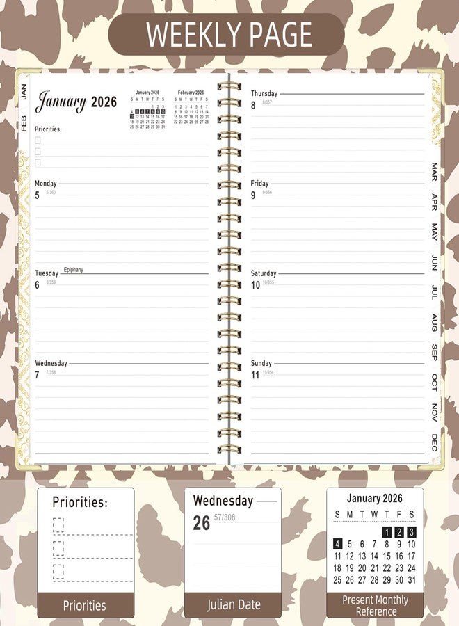Knagsfa 2026 Monthly Planner, Jan.2026 - Dec.2026 Weekly Monthly Planner 6.25"x8.5" with Page Tabs, Calendar Hardcover with Inner Pocket, Elastic Band, Twin-Wire Binding, Bookmark, Brown Leopard - Image 5