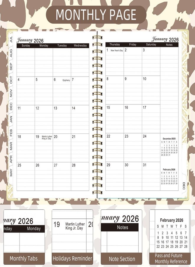 Knagsfa 2026 Monthly Planner, Jan.2026 - Dec.2026 Weekly Monthly Planner 6.25"x8.5" with Page Tabs, Calendar Hardcover with Inner Pocket, Elastic Band, Twin-Wire Binding, Bookmark, Brown Leopard - Image 4
