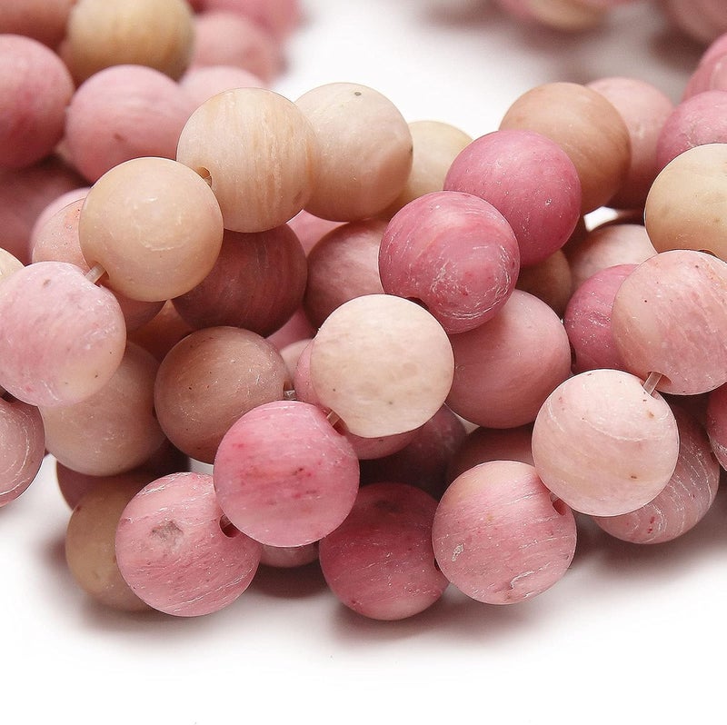 AUREHEN Natural Matte Rhodochrosite Beads, 6MM Round Frosted Unpolished Loose Gemstone Beads for Bracelet Necklace Jewelry Making, Energy Stone Healing Power with Stretch Beading Cord - Image 3