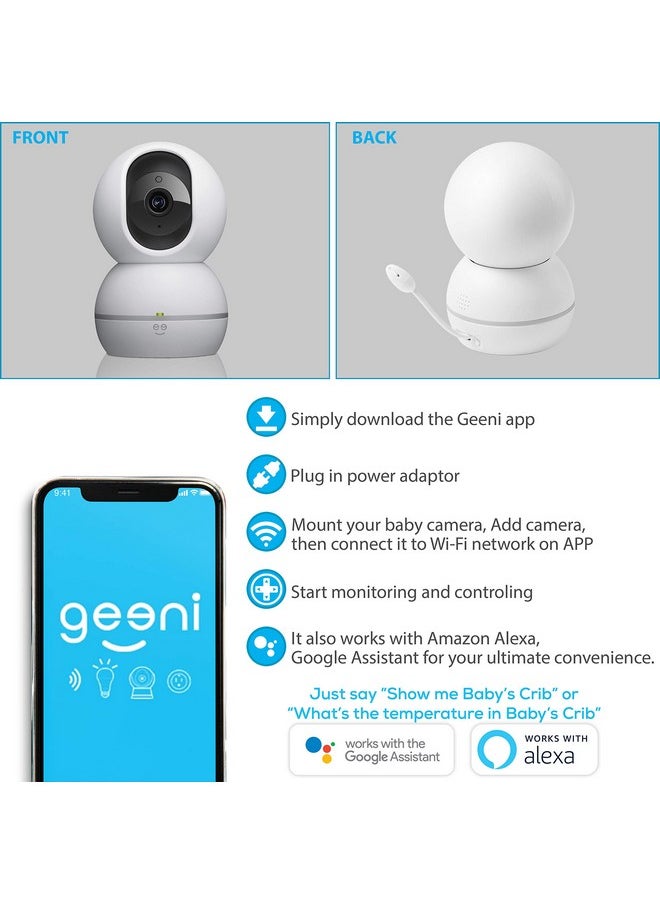 Smart Home Pet And Baby Monitor With Camera 1080P Wireless Wifi Camera With Motion And Sound Alert (White)