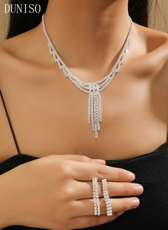 DUNISO 2Piece Bride Jewelry Set With Necklace and Earring Crystal Bridal Wedding Jewelry Set Bridesmaid Party Choker Necklace Drop Dangle Earrings Sets for Women and Girls - Image 1