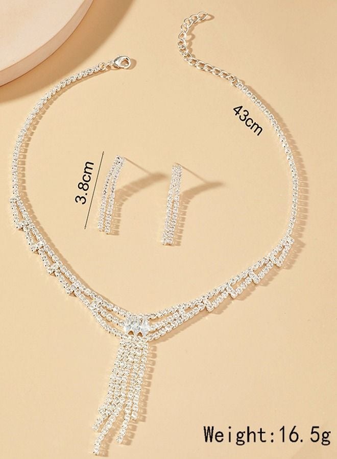 DUNISO 2Piece Bride Jewelry Set With Necklace and Earring Crystal Bridal Wedding Jewelry Set Bridesmaid Party Choker Necklace Drop Dangle Earrings Sets for Women and Girls - Image 3