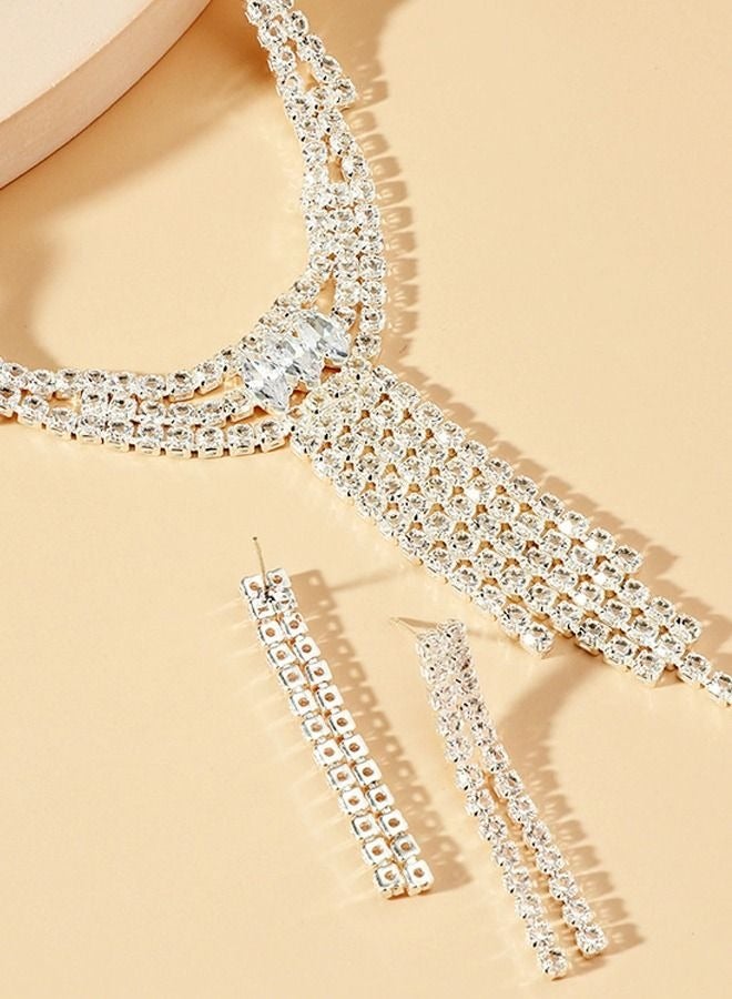 DUNISO 2Piece Bride Jewelry Set With Necklace and Earring Crystal Bridal Wedding Jewelry Set Bridesmaid Party Choker Necklace Drop Dangle Earrings Sets for Women and Girls - Image 2