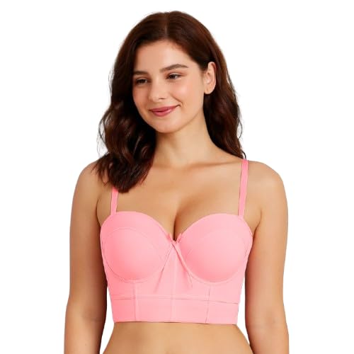 Fashiol Women's Lightly Padded Wired Stylish Mesh Designed Pushup Bra Detachable Straps Corset Bralette | 32 Till 38 (in, Numeric, 28, 911 Pink) - Image 1