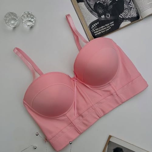 Fashiol Women's Lightly Padded Wired Stylish Mesh Designed Pushup Bra Detachable Straps Corset Bralette | 32 Till 38 (in, Numeric, 28, 911 Pink) - Image 3