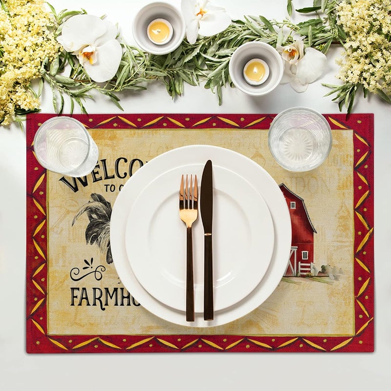 Giwawa Rooster Chicken Placemats Welcome to Our Farmhouse Linen Place Mat Vintage Animal Farm Decorative Washable Non Slip Table Mats for Dining Kitchen Party Set of 4 12x18 - Image 3