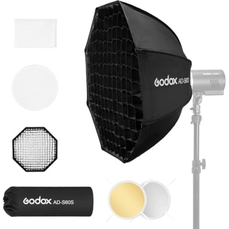 AD-S60S Softbox Mount Softbox 60 سم مع حقيبة حمل عاكسة للناشرات الشبكية لـ AD400Pro II AD400 Pro AD300 Pro Flash وML100BI ML100R ML60 ML60Bi ML60II Bi ML30 ML30Bi LED ضوء - Image 1