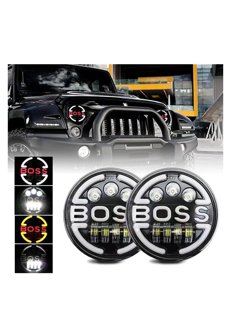gz auto GZ AUTO 7 Inch LED Headlights, 160W Boss Model Angel Eye Halo Lights, High/Low Beam, DRL Amber Turn Signal, IP68 Waterproof, Compatible with Jeep Wrangler CJ JK LJ, Hummer H1 H2-1 Pair  - Image 1