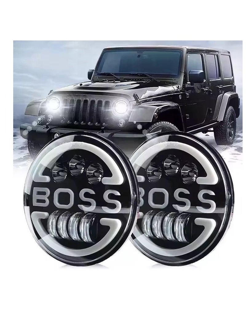 gz auto GZ AUTO 7 Inch LED Headlights, 160W Boss Model Angel Eye Halo Lights, High/Low Beam, DRL Amber Turn Signal, IP68 Waterproof, Compatible with Jeep Wrangler CJ JK LJ, Hummer H1 H2-1 Pair  - Image 2
