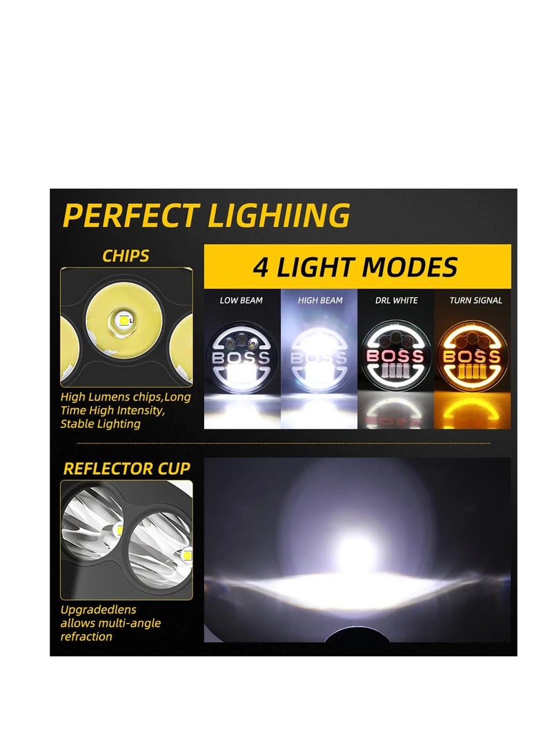 gz auto GZ AUTO 7 Inch LED Headlights, 160W Boss Model Angel Eye Halo Lights, High/Low Beam, DRL Amber Turn Signal, IP68 Waterproof, Compatible with Jeep Wrangler CJ JK LJ, Hummer H1 H2-1 Pair  - Image 5
