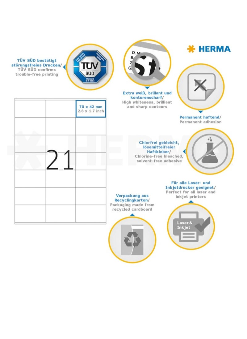 Herma Herma Premium Labels 4451 A4, Permanent Adhesive, 70 x 42 mm, White  - Image 5