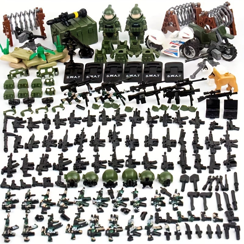 300pcs Military Armed Special Forces Soldier Style Weapons and Equipment Accessories MOC Accessories SWAT Team Building Blocks Toys Compatible with Major Brands Mini Figure Characters