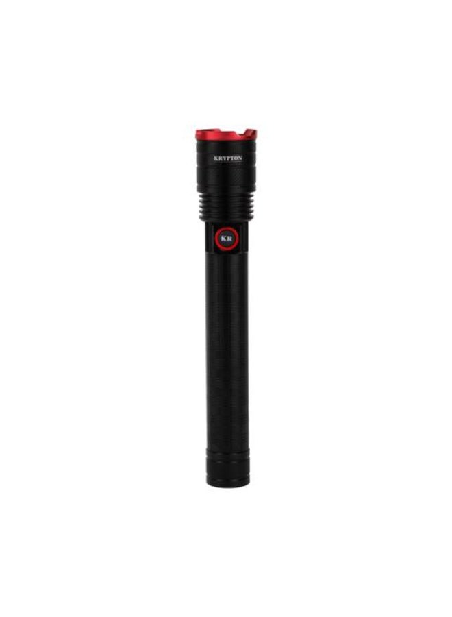 Krypton Zoomable LED Flashlight KNFL5443 | 2000 Lumens High Brightness | 6000mAh Rechargeable Battery | Aircraft Aluminum Alloy | Type-C Charging | SOS Mode | Portable Torch | Black - Image 1