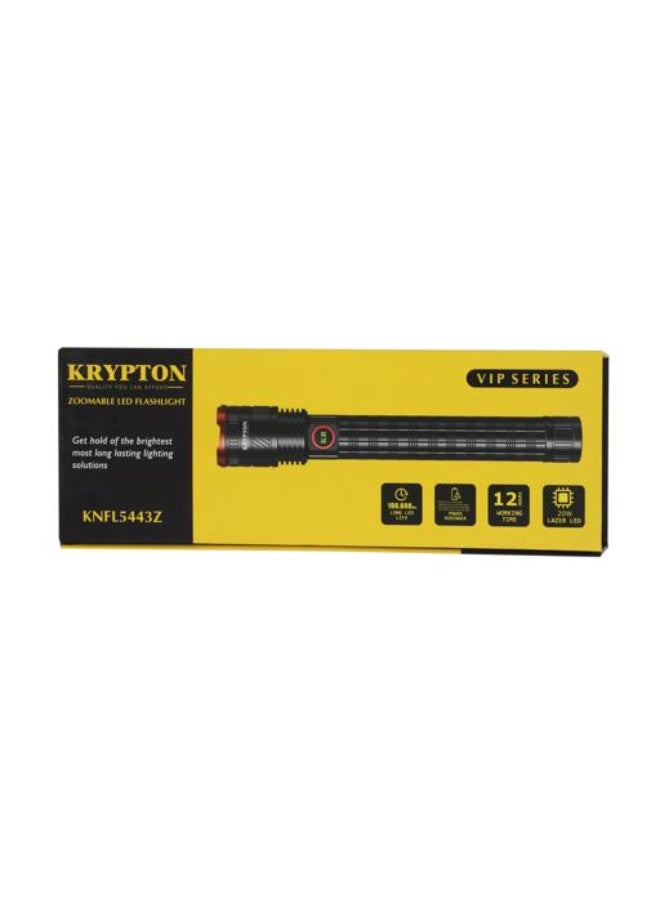 Krypton Zoomable LED Flashlight KNFL5443 | 2000 Lumens High Brightness | 6000mAh Rechargeable Battery | Aircraft Aluminum Alloy | Type-C Charging | SOS Mode | Portable Torch | Black - Image 4