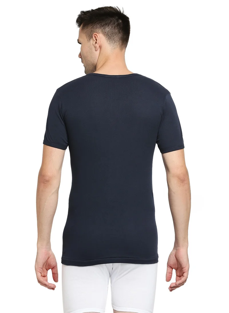BYC MEN'S V-NECK COTTON UNDERSHIRT (PACK OF 3) - NAVY BLUE