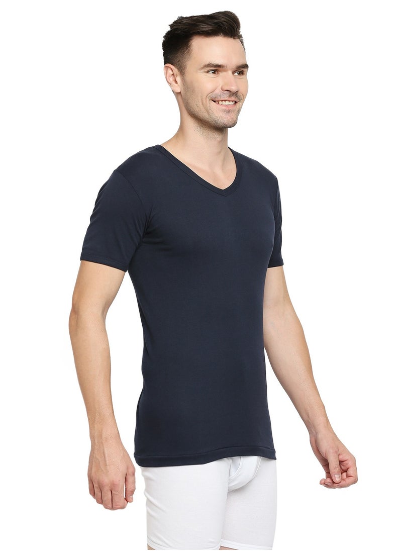 BYC - MEN'S V-NECK COTTON UNDERSHIRT (PACK OF 3) - NAVY BLUE - Image 1