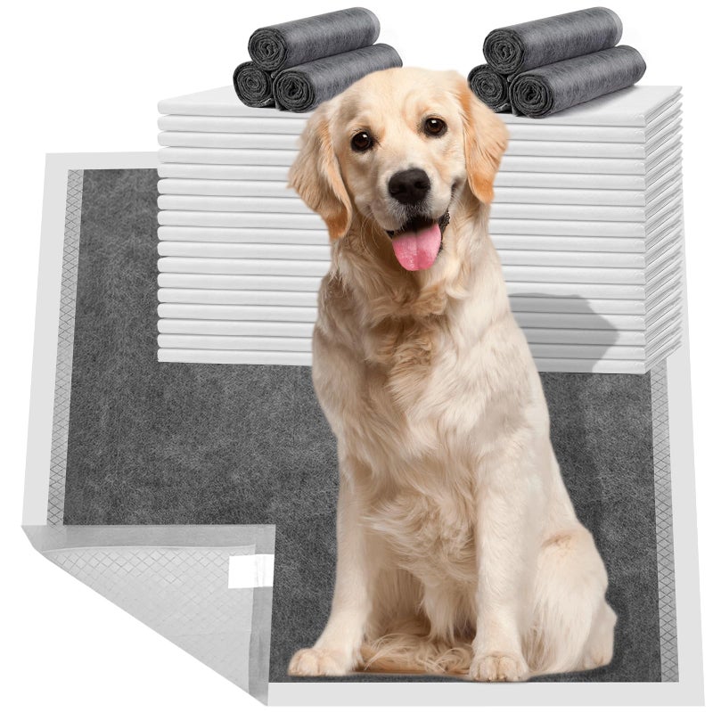 HIDOGGYLD Charcoal Dog Pee Pads Extra Large 28 x 34 Puppy Pee Pads 40 Count Potty Pads for Dogs with Adhesive Tape for OdorControl Leakproof Disposable Pet Pads for Puppies Dogs Cats