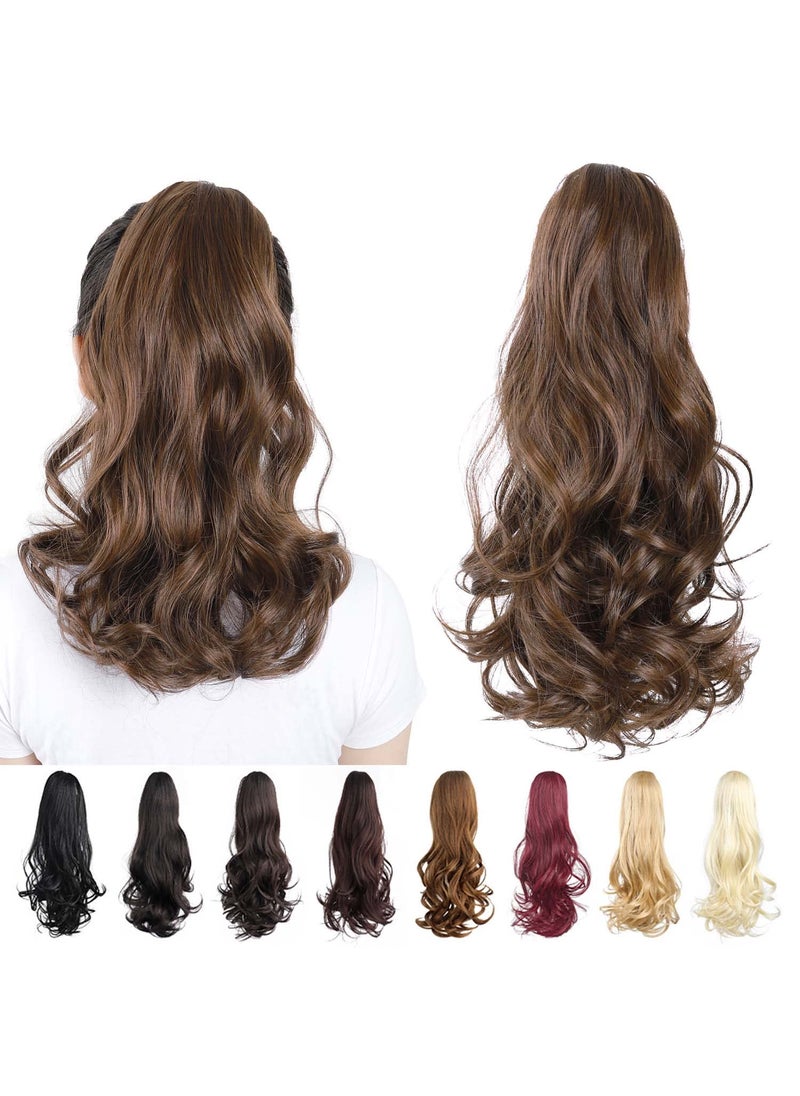 HSPJHTM - HSPJHTM Ponytail Extensions,16" Brown Hair Extension Ponytails Claw clip Pony Tail for Women Synthetic Wavy Halloween Fluffy Hairpiece for Daily Use - Image 1