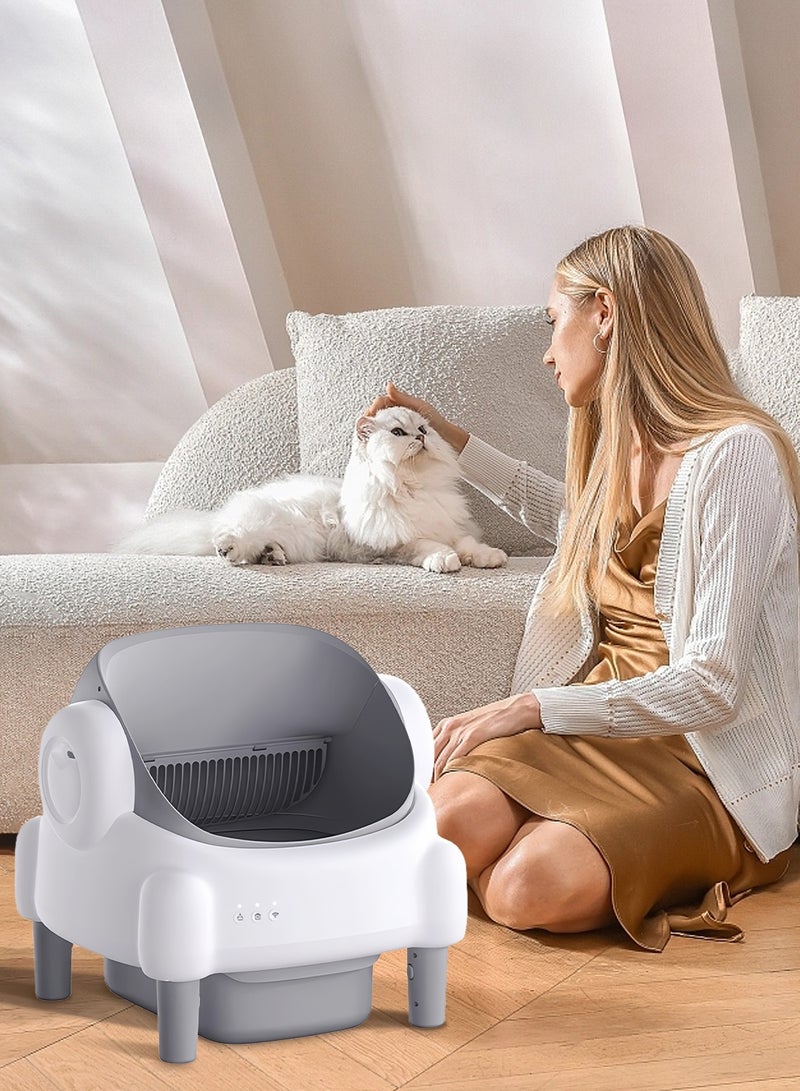 كيدل صندوق قمامة القطط الذكي الأوتوماتيكي المفتوح من الأعلى، صندوق قمامة القطط ذاتي التنظيف مع التحكم عبر التطبيق للقطط المتعددة - Image 4