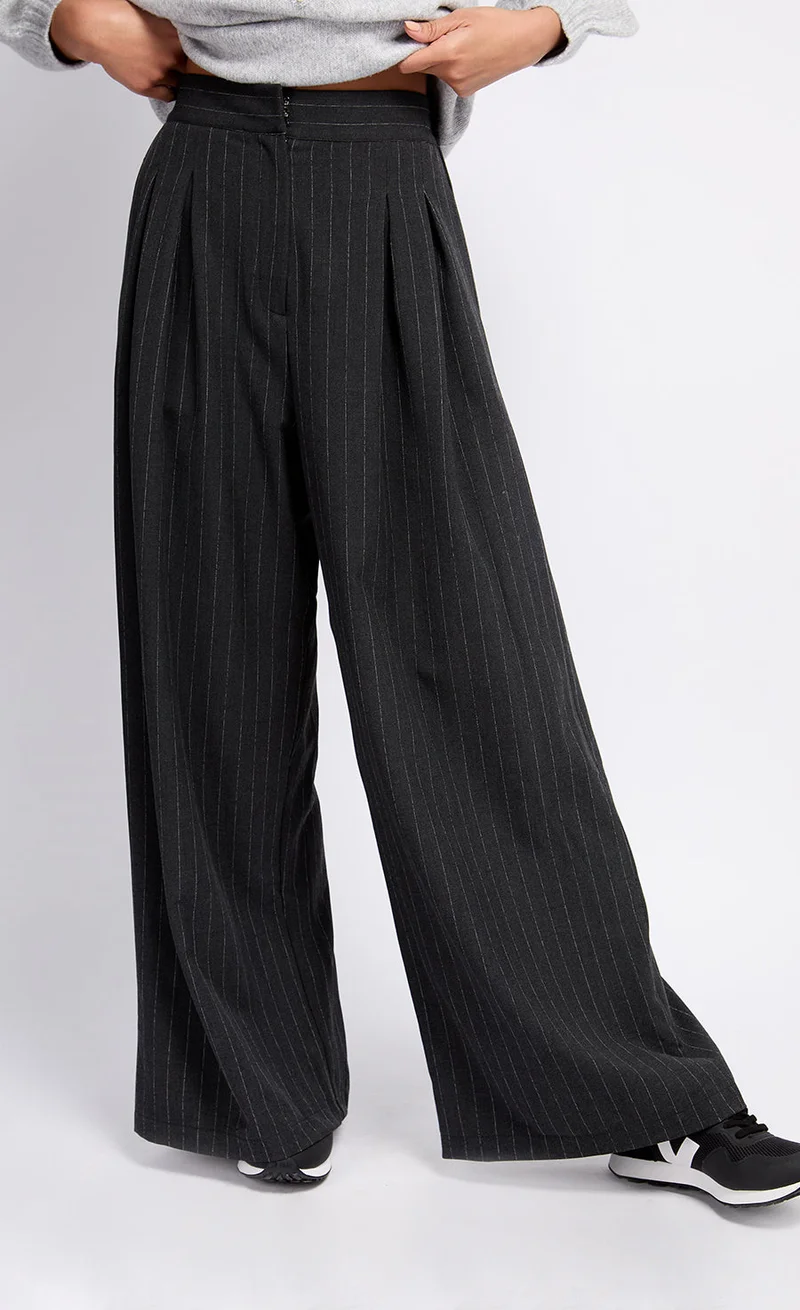 Little Mistress Charcoal Grey Pinstripe Trousers