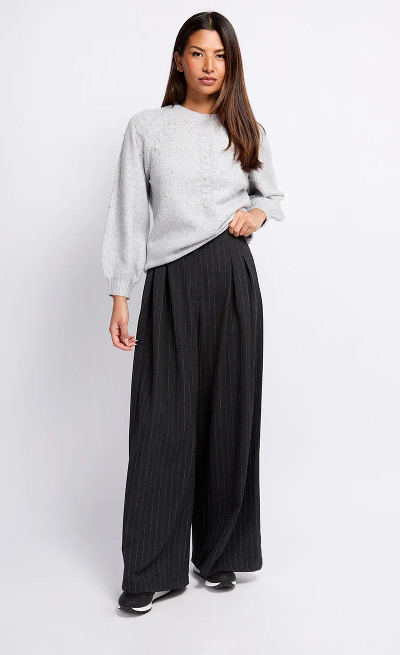 Little Mistress Charcoal Grey Pinstripe Trousers