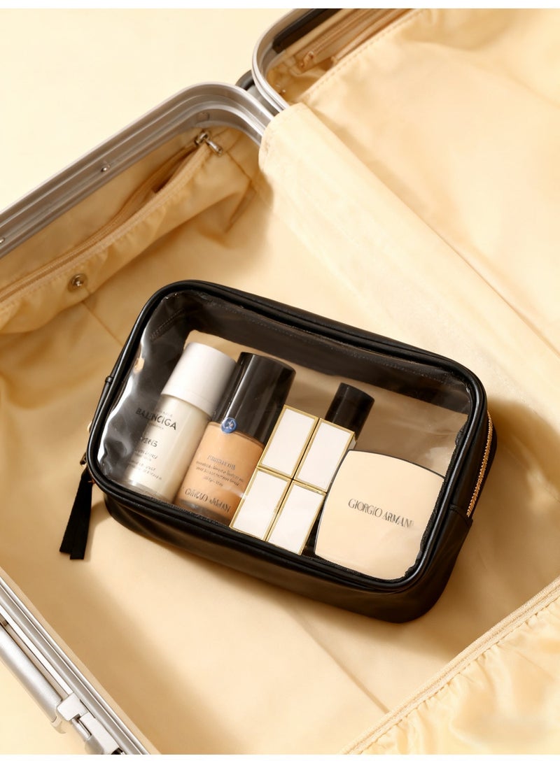 مجموعة 3 قطع كبيرة - حقيبة أدوات زينة أساسية للسفر، حقيبة تخزين الماكياج القابلة للنقل، مناسبة للشاطئ، المسبح، حقيبة خارجية بقدرة تخزين كبيرة ومقاومة للماء من الطراز العالي تجربة سفر مريحة - Image 2