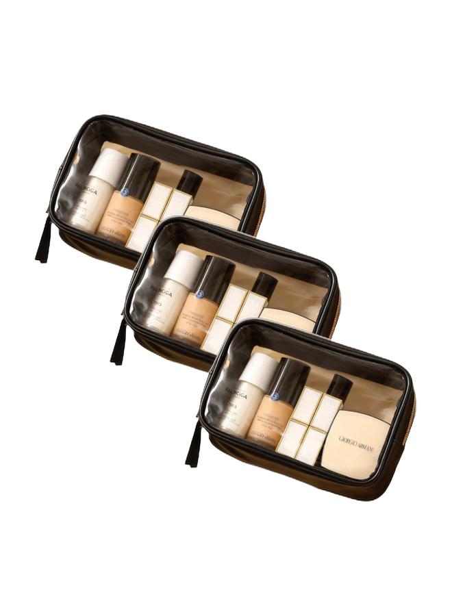 مجموعة 3 قطع كبيرة - حقيبة أدوات زينة أساسية للسفر، حقيبة تخزين الماكياج القابلة للنقل، مناسبة للشاطئ، المسبح، حقيبة خارجية بقدرة تخزين كبيرة ومقاومة للماء من الطراز العالي تجربة سفر مريحة - Image 1