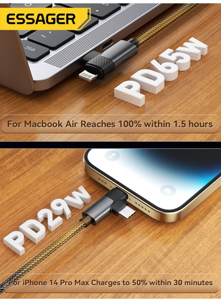 ESSAGER 2 in 1 USB C Cable, USB C to C + Lightning Fast Charger, PD 65W for MacBook Air/iPhone, Nylon Braided Durable Cord for Office/Travel/Home(1M) - Image 5