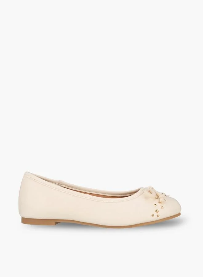 ليتل ميسي Girls Studded Bow Accent Ballerina Shoes