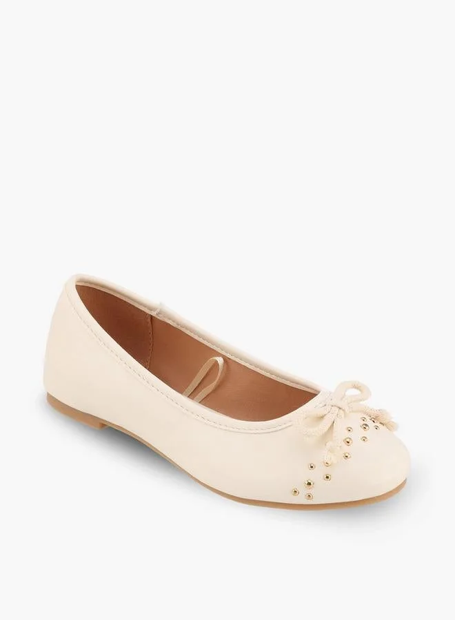 ليتل ميسي Girls Studded Bow Accent Ballerina Shoes