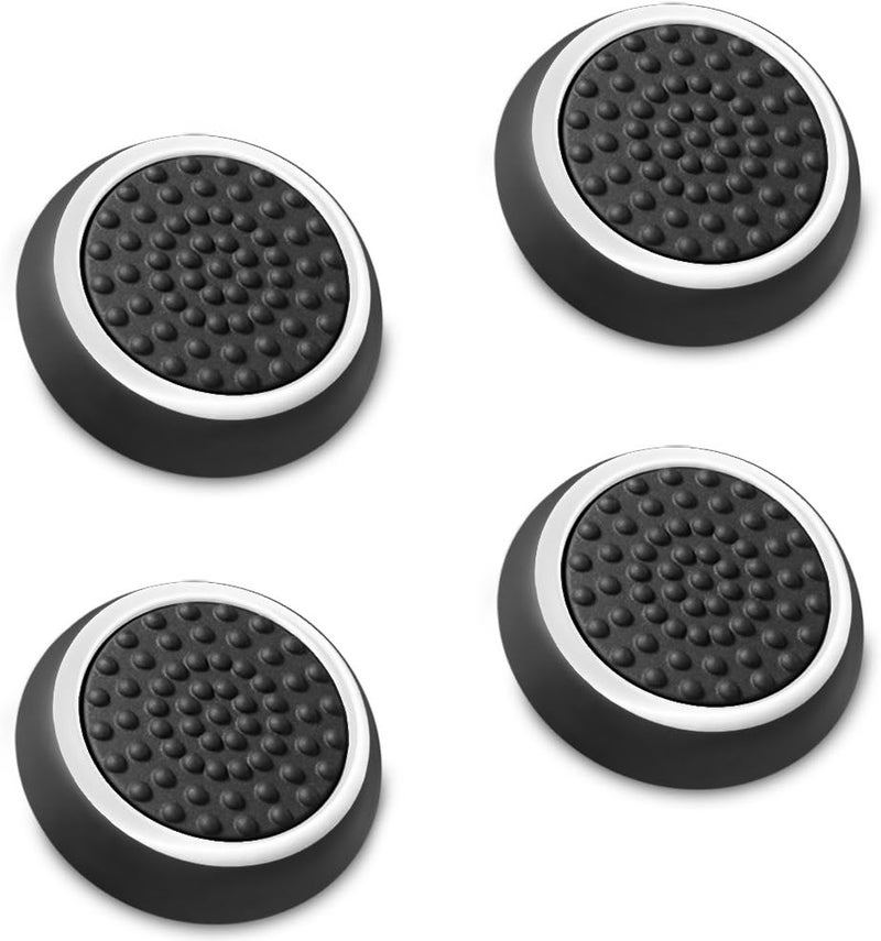 Fosmon Performance Thumb Grips Joystick Caps for Nintendo Switch 2, Switch 1, Joycon Grip, PS5, PS4, Xbox One, Xbox Series X/S, Rubber Controller Grips - Black/White (2 Pair - 4 Pieces) - Image 1