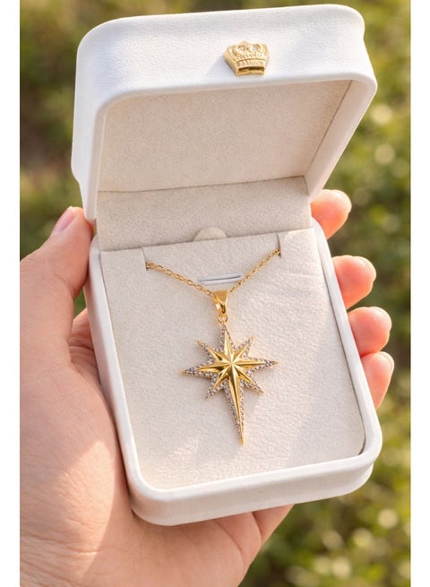 Luxurious North Star Pendant Necklace for Women - Premium Stainless Steel Sparkling Celestial Charm Jewelry