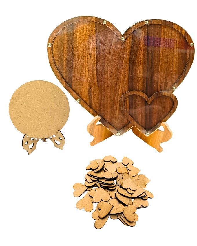 WEDDING RECEPTION DECORATIONS WITH GUEST BOOK SET AND ROUND MESSAGE BOARD WITH HEART DROP GUEST SIGN FOR GUESTS' ANNIVERSARIES, CELEBRATIONS, AND WEDDINGS.