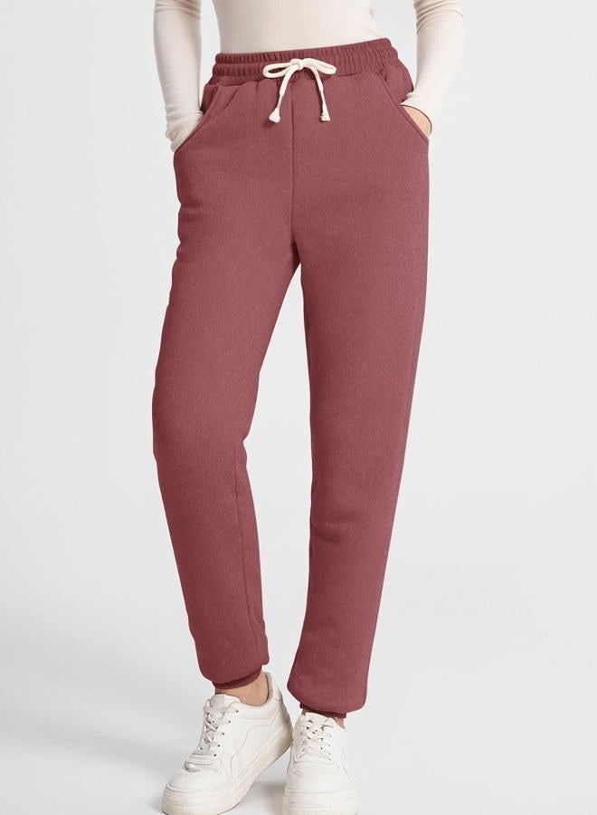 Flygo Women's Winter Warm Fleece Joggers Pants Sherpa Lined Athletic Active Sweatpants(Wine Red, X-Large) - Image 3