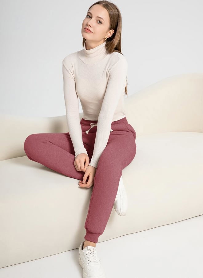 Flygo Women's Winter Warm Fleece Joggers Pants Sherpa Lined Athletic Active Sweatpants(Wine Red, X-Large) - Image 2