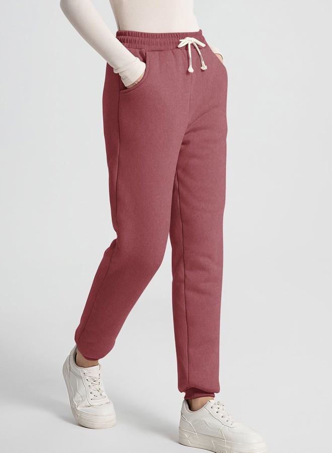 Flygo Women's Winter Warm Fleece Joggers Pants Sherpa Lined Athletic Active Sweatpants(Wine Red, X-Large) - Image 4