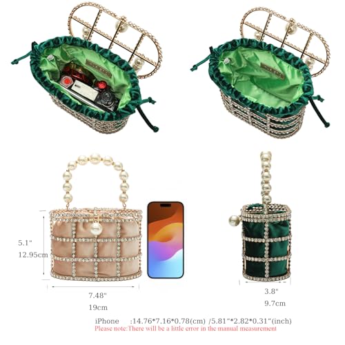 CARIEDO Evening Handbag Women Clutch Purses with Pearl Diamonds for Wedding Prom Birthday Party Dinner Accessories (Apricot) - Image 4