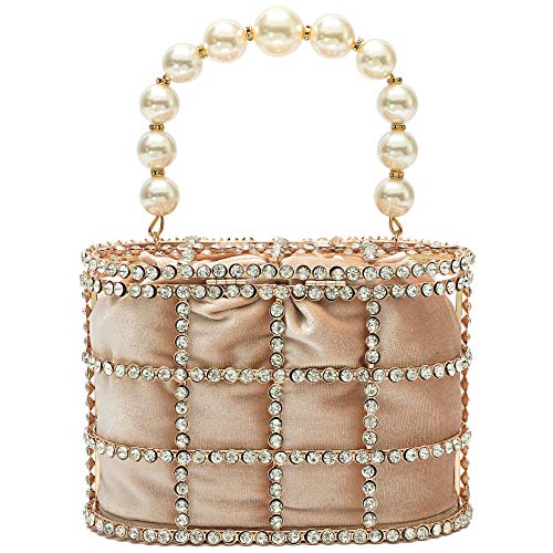 CARIEDO Evening Handbag Women Clutch Purses with Pearl Diamonds for Wedding Prom Birthday Party Dinner Accessories (Apricot) - Image 3