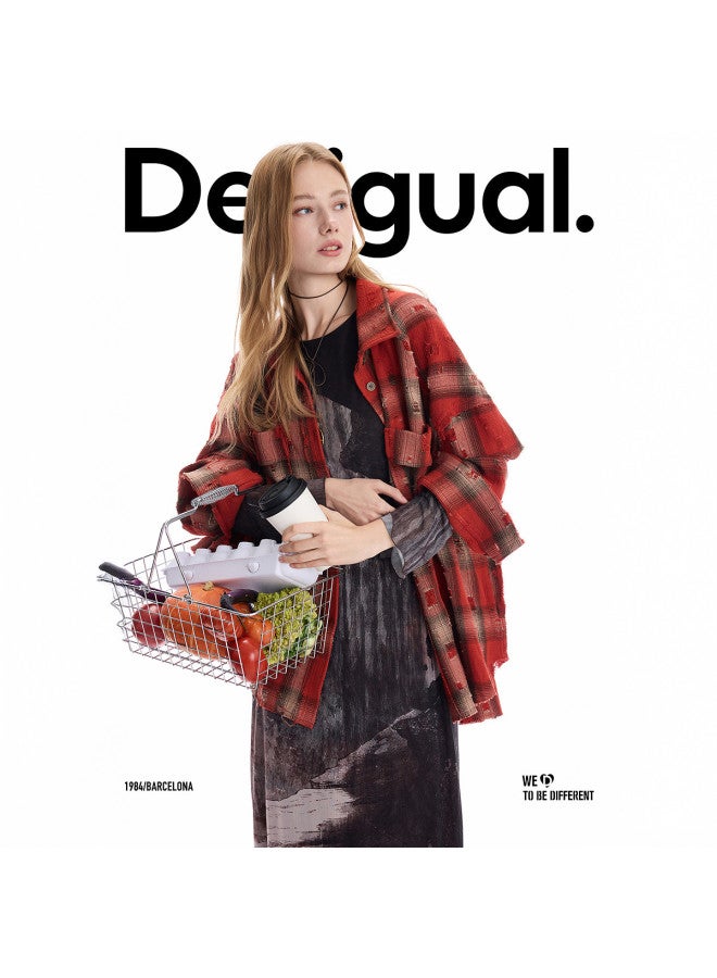 DESIGUAL [موضة إسبانية فاخرة] 25 أسلوب جديد لخريف وشتاء 25 قميص نسائي أحمر بتصميم متقطع ومشقق - Image 4